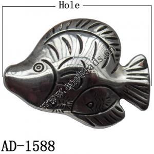 Jewelry findings, CCB plastic beads, imitated platinum plated Fish 25x33mm hole=1mm Sold per bag