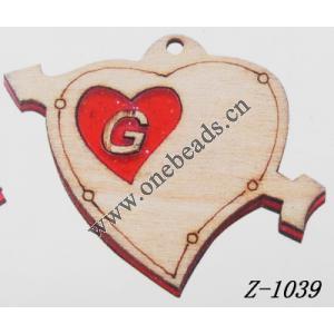 Wood Pendant Heart 30x36mm,Sold by bag