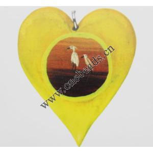 Wood Pendant Heart 39x46mm Sold by bag