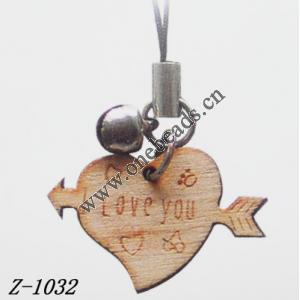 Wood Mobile phone chain Heart 20x28mm Sold by bag