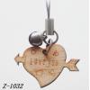 Wood Mobile phone chain Heart 20x28mm Sold by bag