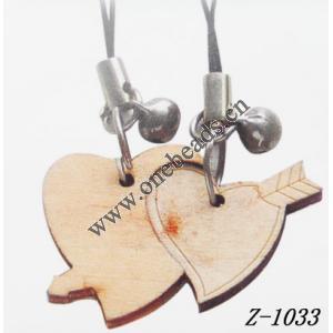Wood Mobile phone chain Heart 38x24mm Sold by bag