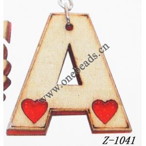 Wood Mobile phone chain Alphabet (Letter) 27x29mm Sold by bag