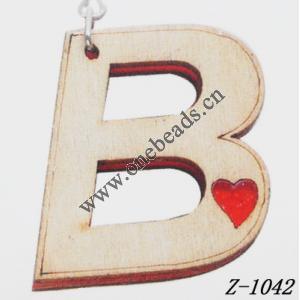 Wood Mobile phone chain Alphabet (Letter) 25x28mm Sold by bag