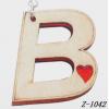 Wood Mobile phone chain Alphabet (Letter) 25x28mm Sold by bag