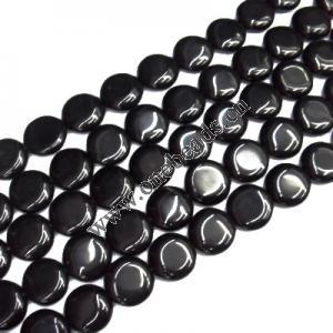 Black Stone Beads Flat Round 15mm Sold per 16-inch strand