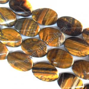  Gemstone Beads Strands, Tiger Eye Flat Oval 20x30mm, Sold per 16-inch strand