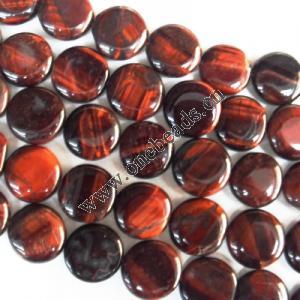  Gemstone Beads Strands, Tiger Eye Flat Round 14mm, Sold per 16-inch strand