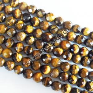  Gemstone Beads Strands, Tiger Eye Faceted Round 12mm, Sold per 16-inch strand