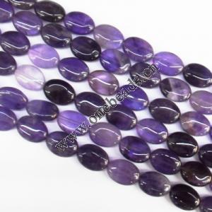 Bead,Amethyst(natural), Flat Oval 10x14mm, Sold per 16-inch strand
