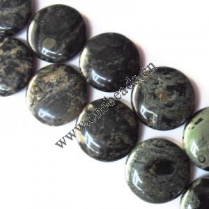 Green Eye Stone Beads, Flat Round 30mm, Sold per 16-inch strand