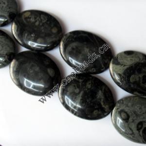 Green Eye Stone Beads, Flat Oval 30x40mm, Sold per 16-inch strand