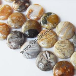 Bamboo Leaves Agate Beads Flat Round 25mm Sold per 16-inch strand