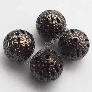 Iron Hollow Beads, Lead-free Round 10mm, Sold by Bag