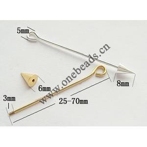 Brass Eyepin, No cone Lead-Free 40mm, Sold by PC