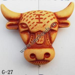 Imitate Wood Acrylic Beads, Cattle Head 34x42x12mm Hole:2mm, Sold by bag