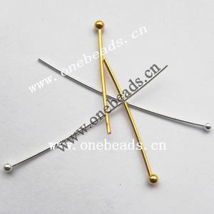 Brass Headpins, Lead-free, Ball Diameter : 1.5mm Pin:0.6x50mm, Sold by bag