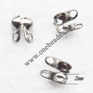 Bead Tips, Copper Lead-Free, 2mm hole: 1.5mm, Sold by Bag