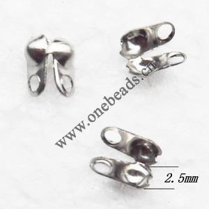 Bead Tips, Copper Lead-Free, 2.5mm hole: 1.5mm, Sold by Bag