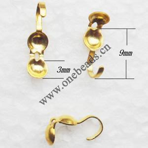 Bead Tips, Copper Lead-Free, 9mmx3mm hole: 1.5mm, Sold by Bag