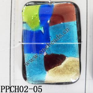 Lampwork Glass Pendant,Rectangular, 40x52x7mm, Hole=1mm, Sold by PC