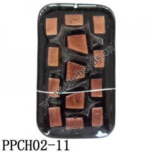 Lampwork Glass Pendant,Rectangular, 34x58x7mm, Hole=1mm, Sold by PC
