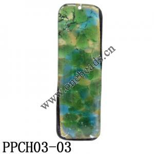 Lampwork Glass Pendant,Rectangular, 20x61x8mm, Hole=1mm, Sold by PC