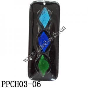 Lampwork Glass Pendant,Rectangular, 23x62x7mm, Hole=1mm, Sold by PC