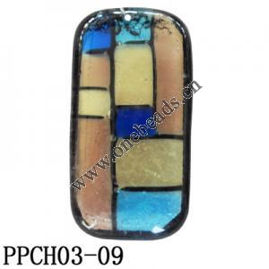 Lampwork Glass Pendant,Rectangular, 27x52x7mm, Hole=1mm, Sold by PC