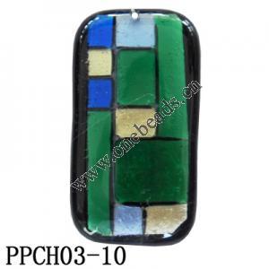 Lampwork Glass Pendant,Rectangular, 27x52x7mm, Hole=1mm, Sold by PC