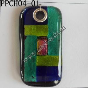 Lampwork Glass Pendant,Rectangular,38x52x7mm, Hole=5mm, Sold by PC