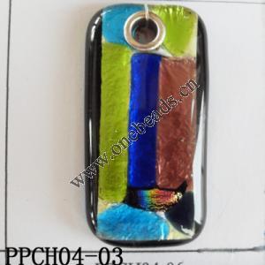 Lampwork Glass Pendant,Rectangular,38x52x7mm, Hole=5mm, Sold by PC