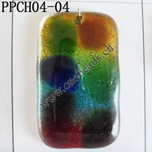 Lampwork Glass Pendant,Rectangular,35x60x7mm, Hole=2mm, Sold by PC