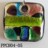 Lampwork Glass Pendant,Rectangular,33x34x7mm, Hole=5mm, Sold by PC