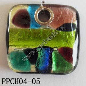 Lampwork Glass Pendant,Rectangular,33x34x7mm, Hole=5mm, Sold by PC