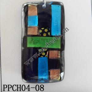 Lampwork Glass Pendant,Rectangular,49x26x7mm, Hole=1mm, Sold by PC