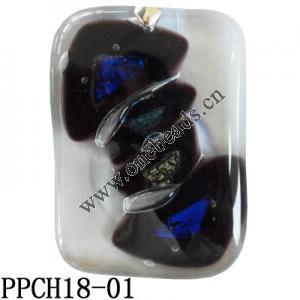 Lampwork Glass Pendant,Rectangular,38x54x7mm, Hole=1mm, Sold by PC