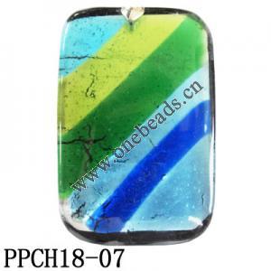 Lampwork Glass Pendant,Rectangular,35x53x7mm, Hole=1mm, Sold by PC