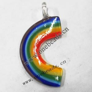 Murano Lampwork Pendant, Rainbow 35x69mm, Sold by PC