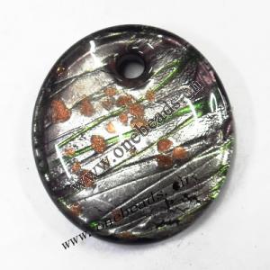 Murano Lampwork Pendant Silver Foil, Hollow Flat Round 48x52x10mm, Sold by PC