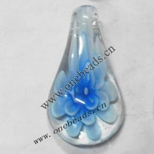 Murano Lampwork Pendant, Leaf 30x57x14mm, Sold by PC