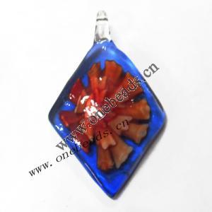 Murano Lampwork Pendant, Diamond 32x66x14mm, Sold by PC