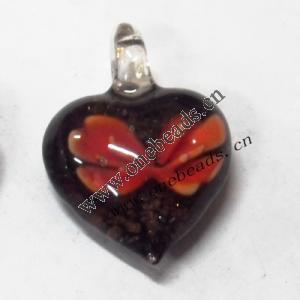 Gold Sand Murano Lampwork Pendant, Heart 30x37x14mm, Sold by PC