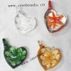 Murano Lampwork Pendant, Heart 33x43x19mm, Sold by PC