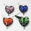 Murano Lampwork Pendant, Heart 30x37x17mm, Sold by PC