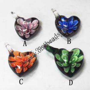 Murano Lampwork Pendant, Heart 30x37x17mm, Sold by PC