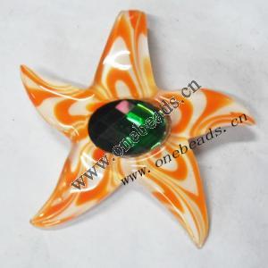 Silver Foil & Rhinestone Murano Lampwork Pendant, Star 57x60x11mm, Sold by PC