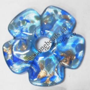 Silver Foil Murano Lampwork Pendant, Flower 56x8mm, Sold by PC