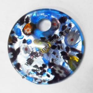 Silver Foil Murano Lampwork Pendant, Flat Round 50x10mm, Sold by PC