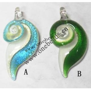 Silver Foil Murano Lampwork Pendant, 32x65x12mm, Sold by PC